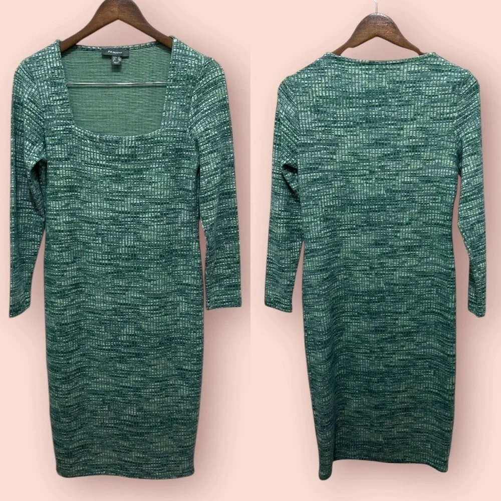046 Primark | NWOT Turkey Green Textured Knit Square Neck Midi Dress (Size 8) - Picture 2 of 9